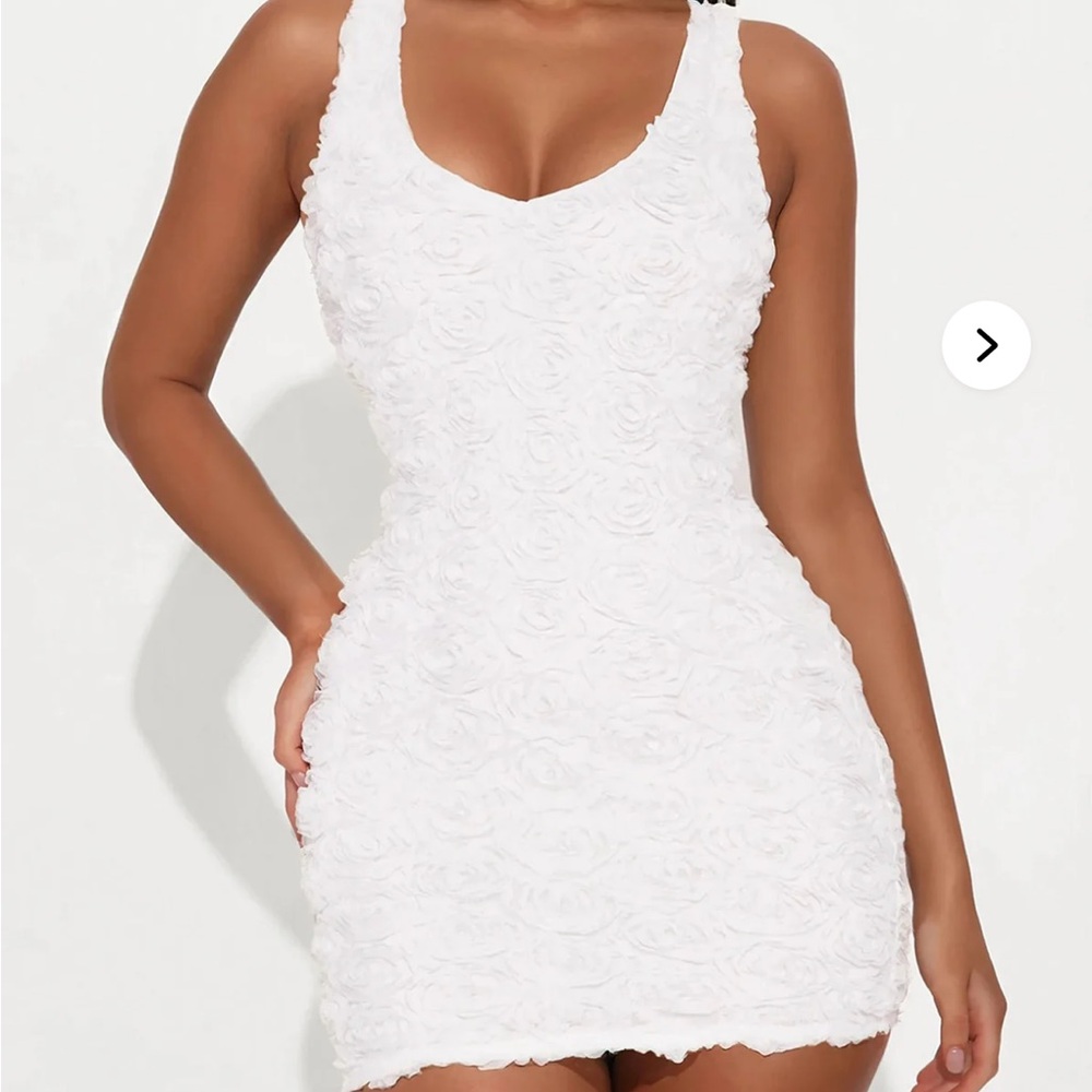 Fashion Nova White Rose-Textured Mini Dress
